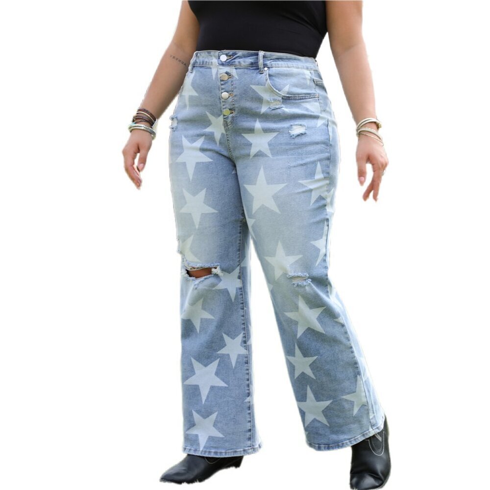 🌟 Plus Size Star Power Jeans – Sky Blue  Size 2X
